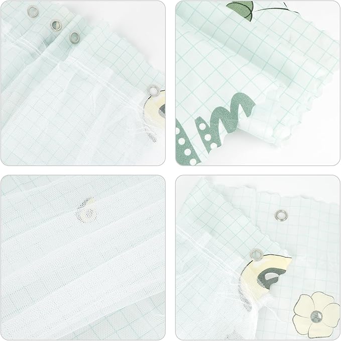 Beautiful Gauze Bunk Bed Curtains Drapes with Lace Privacy Bed Canopy for Bottom, 2 Panels, Avocado