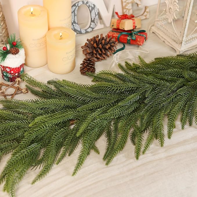 16FT Christmas Norfolk Pine Garland -1PCS, Artificial Pine Needles Garlands Faux Greenery Fake Garland for Holiday Fireplace,Table,Window,Stairs,Mante,Indoor Outdoor Decor