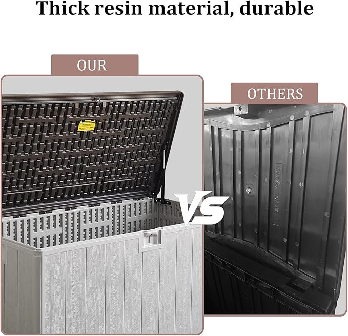 110 Pro Gallon Resin Deck Box, Waterproof Outdoor Storage Bin for Patio, Poolside, and Garden, Lockable & UV-Resistant, Ideal for Small Spaces, Coffee