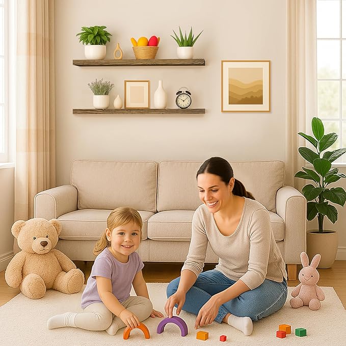 BGMG 36 inch Walnut Floating Shelves for Wall Set of 2, Solid Real Wood Rustic Mount Shelves for Living Room Bedroom Kitchen Farmhouse with Sturdy Hidden Bracket-36x 6.7 x1.25 inch