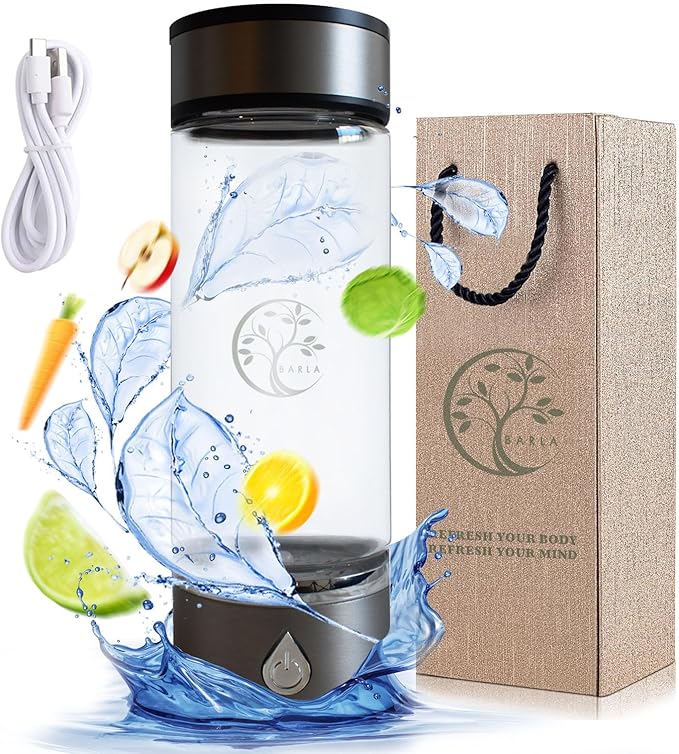 BARLA- 2024 Hydrogen Water Bottle Generator - Rechargeable Hydrogen Water Pitcher - Portable Atmospheric Health Bottles - Hydro Water Ionizer 3min Quick- Echo SPE PEM Technology with Gold Gift Box