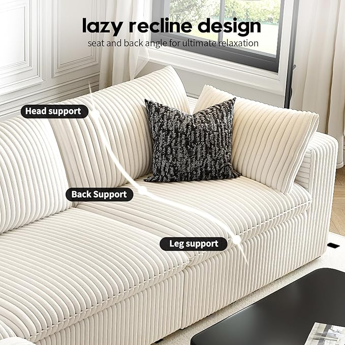 157.5" Cloud Couch Oversized Modular Sectional Sofa for Living Room,Modern Sofa with Deep Seat，8 Seater Boneless Couch with 2 Ottoman,Comfy Upholstered Couches for Apartment, Studio, Office,White