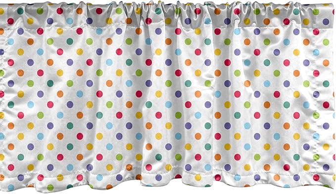 Ambesonne Abstract Window Valance, Colorful Polka Dots Round Circular Vintage Fashion Girls Feminine Design, Curtain Valance for Kitchen Bedroom Decor with Rod Pocket, 42" x 18", Multicolor