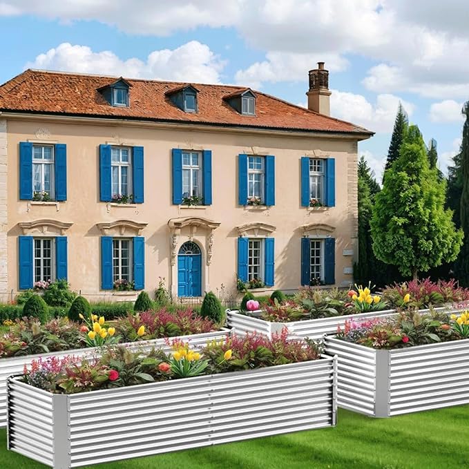 2 Pack 8x4FT Tall Galvanized Raised Garden Bed Outdoor,Metal Garden Bed for Vegetables,Steel Raised Beds for Gardening,Above Ground Garden Box for Flower-Y2G