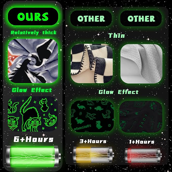 Black Cat Blanket Glow in The Dark Blanket for Adults Cat Lovers Halloween Blanket for Women Kids Halloween Decorations for Room