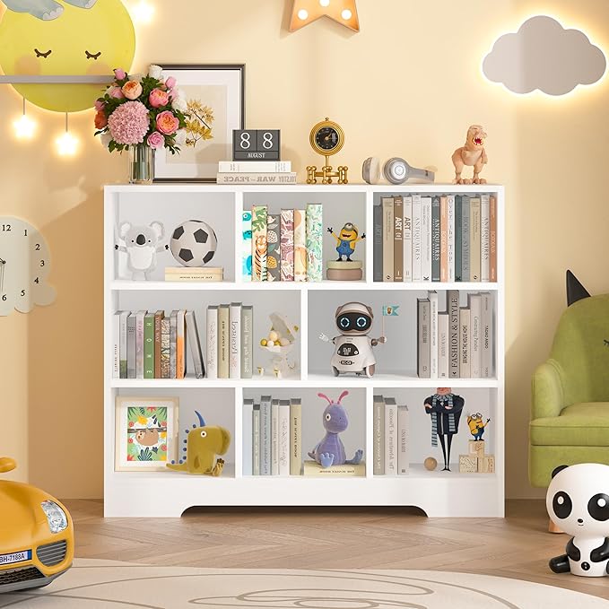 Book Shelf Set of 2, 8 Cubes Storage Organizer, 3-Tier Open Bookshelf Wooden Bookcase, Freestanding White Bookshelf Cube Shelf for Bedroom, Living Room