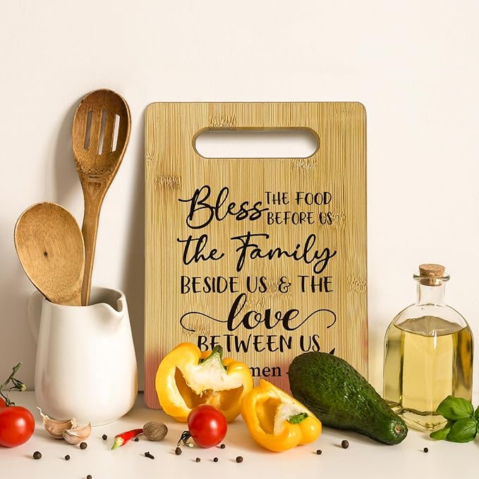 Bless the Food Before Us Cutting Boards for Kitchen, House Warming Gifts, Christian Religious Bamboo Cutting Board, Christian Decorative Cutting Boards for Kitchen, Bible Verse Gifts for Women