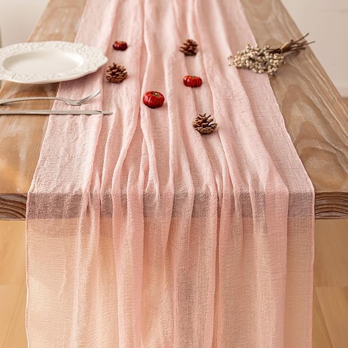 6pcs Pink Gauze Rustic Cheesecloth Table Runner 120 Inch 10 FT for Wedding Baby Shower Bridal Shower Birthday Engagement Garden Outdoor Party Long Sheer Boho Decorations