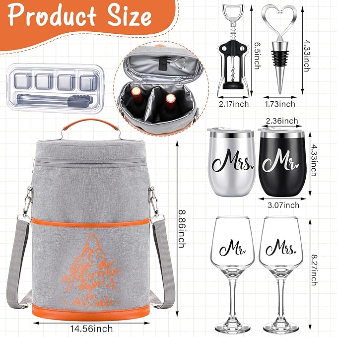 Berlune 12 Pcs Wedding Gifts for Couple 2024 Wine Gifts Set for Wedding Bridal Shower Gifts Anniversary Engagement Gifts for Newlyweds Mr and Mrs Gift Wine Cooler Tote Bag Wine Accessories Gifts Set