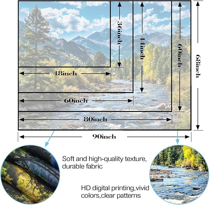 AMM Nature Forest Mountain Tapestry Green Pine Tree Tapestry for Bedroom Aesthetic White Clouds Flowing River Landscape Classroom Tapestries Wall Hanging for Living Room Dorm Office