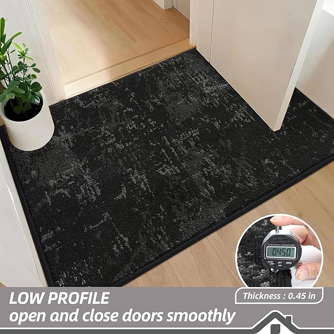 BEQHAUSE Dirt Trapper Door Mat 20"x32" Non-Slip Door Mats Washable Entryway Rugs Stain Resistant Doormat Absorbent Welcome Floor Mat for Front Back Door, Muddy Wet Shoes & Paws,Black