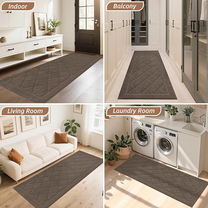 BEQHAUSE Dirt Trapper Door Mat 24" x 60", Doormat Non-Slip Entryway Rugs Washable, Dog Door Mat Stain Resistant and Absorbent Welcome Floor Mat for Front Back Door, Muddy Wet Shoes & Paws, Light Brown