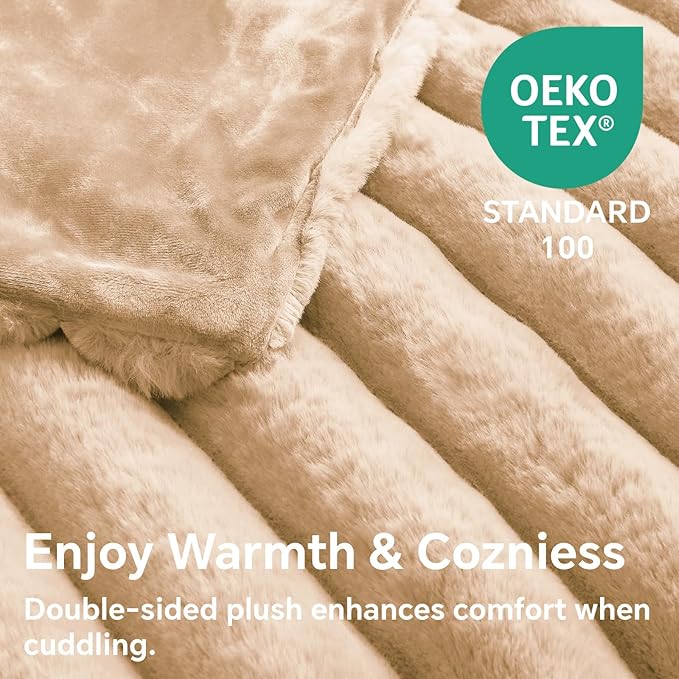 BEDELITE Faux Fur Throw Blanket for Couch, Soft and Cozy Luxurious 3D Striped Fluffy Blanket, 770GSM Thick Warm Plush Fuzzy Faux Rabbit Fur Blanket for Women Gift (Brown, 60"x 80")