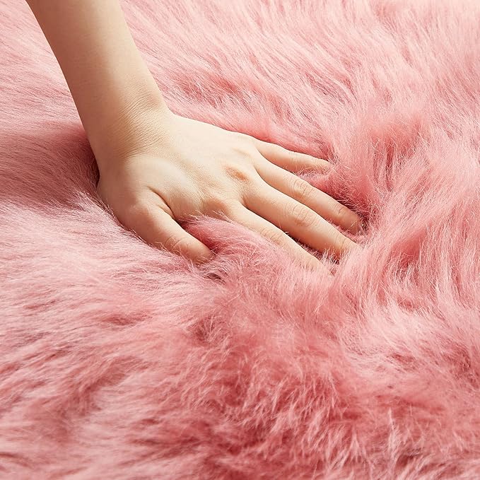 AMTOVO Faux Fur Rug, Blush Pink Area Rug, Fluffy Sheepskin Rug, Fuzzy Ultra Soft 2 x 4 ft Shag Rugs for Bedroom Sofa Throw Cushion Room Decor, Sheepskin