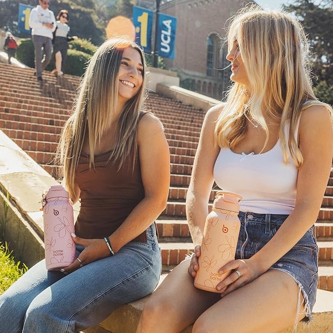 BOTTLE BOTTLE 32oz Insulated Water Bottle Stainless Steel Sport Water Bottle with Straw Dual-use Lid Design for Gym with Pill Box (pink flower)