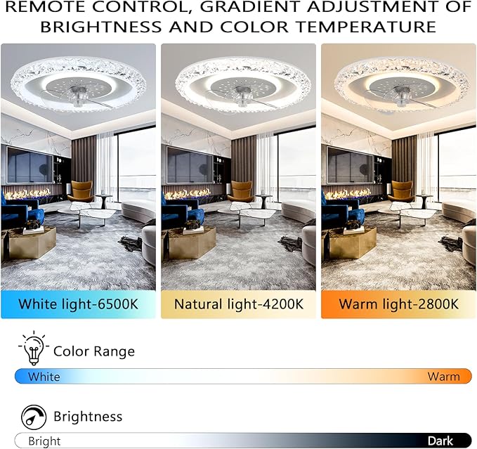 20" Ceiling Fans with Lights and Remote Control, Modern Crystal Flush Mount LED Ceiling Fan with 6 Wind Speeds, Dimmable and Reversible Fandelier for Bedroom Living Room
