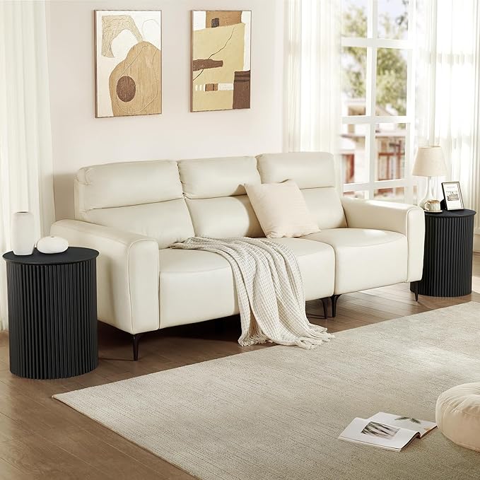 AVZEAR Small Round Side Table Fluted Night Stand Set of 2, 17.7" Mid Century Modern End Table, Circle Bedside Tables Wood Nightstands for Small Spaces, Living Room, Bedroom(Black)