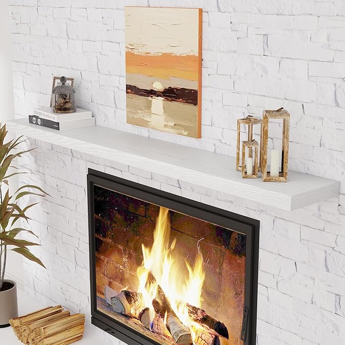 72 Inch Floating Shelves White, 72 x 9 Rustic Wooden Fireplace Mantel, 9 Inch Floating Shelf for Wall, Farmhouse Wall Shelves for Home Storage & Display