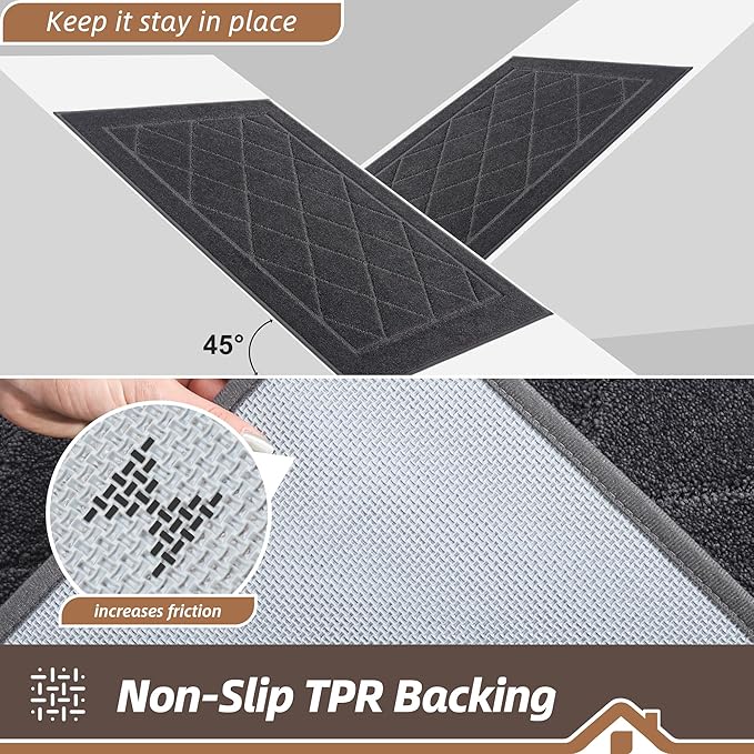 BEQHAUSE Dirt Trapper Door Mat 24" x 60", Doormat Non-Slip Entryway Rugs Washable, Dog Door Mat Stain Resistant and Absorbent Welcome Floor Mat for Front Back Door, Muddy Wet Shoes & Paws, Dark Grey