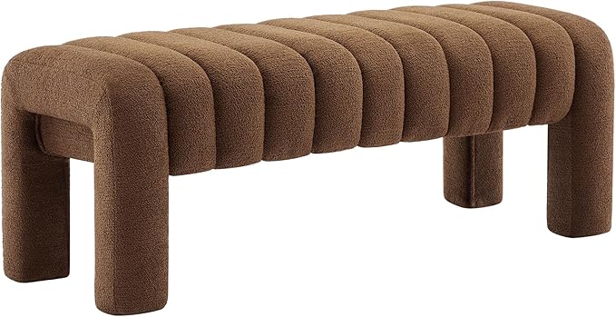 43.3" Bedroom Bench, Upholstered Entryway Bench, Modern End of Bed Ottoman with Solid Wood Legs and Adjustable Foot Pegs for Entryway, Dining Room and Living Room (Brown Boucle)