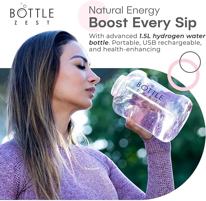 50oz | 1.5L Hydrogen Water Bottle Generator | Latest 2024 SPE PEM Technology | Leakproof | Sports Bottle Jug and Handle | Tritan BPA Free Plastic (Pink)