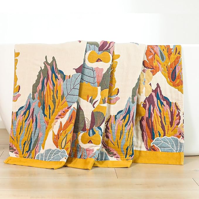 Boho Large Throw Blanket 90" x 98",100% Cotton Soft Sofa Bed Throw-Floral Butterfly Decor Blanket Reversible Bohemian Luxury Throw for Couch Sofa Chair Travel