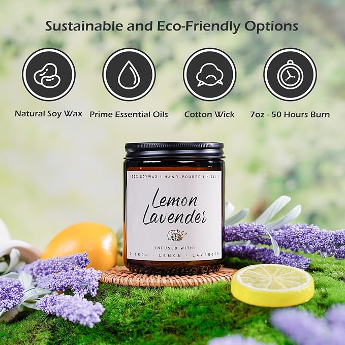 Auelife Scented Candle for Home | Lemon Lavender Candle | Aromatherapy Candles - Soy Candles for Home Scented, Gifts for Women Men, Lemon Fragrance -7oz, Single-Wick
