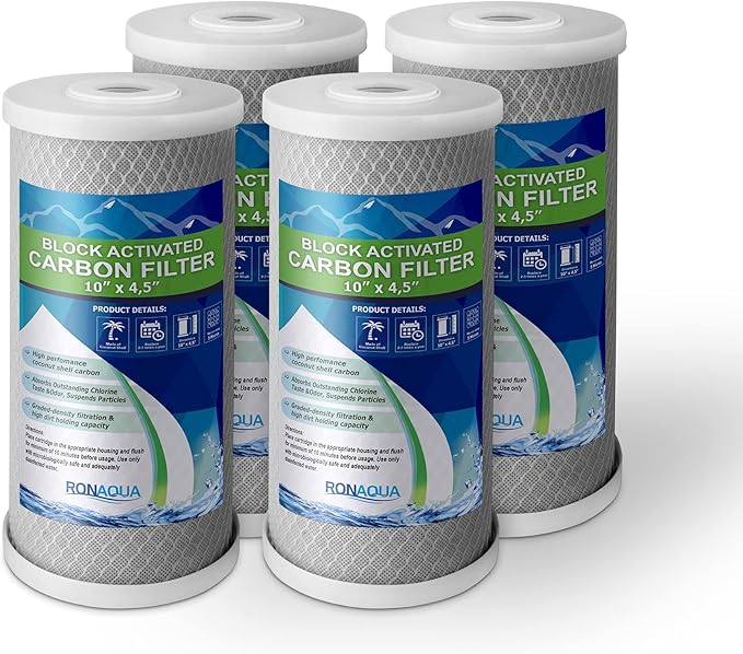 Big CTO Carbon Block Water Filters 4.5" x 10" Whole House Cartridges * WELL-MATCHED with CBC Series, WFHDC8001, EP and EPM Series (4 Pack)