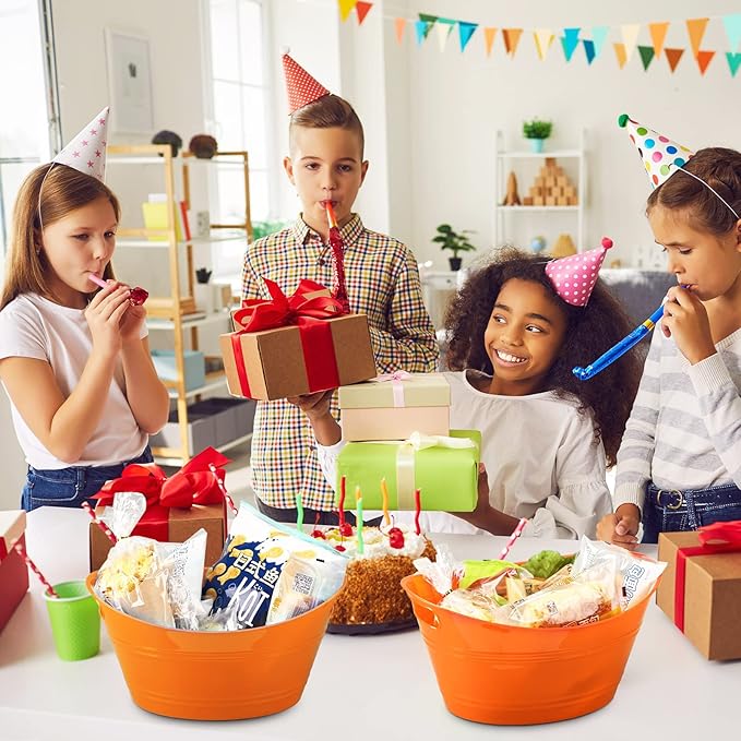 6 Pieces Ice Buckets Bulk, Plastic Ice Buckets with Handles, Oval Storage Tub, Large Capacity Ice Drink Bucket for Party Bar Wine Beer Champagne Beverage Bottle Cooler (Orange,4.5 Liter)