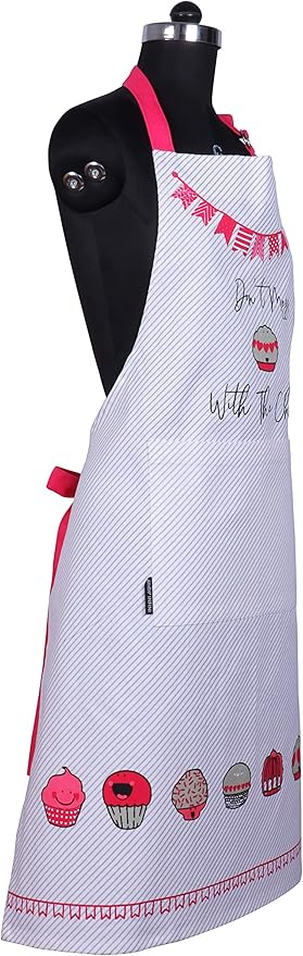 AMOUR INFINI Cupcakes Baking 5-Piece Kitchen Set | Cotton Women's Aprons and Oven Mitts,Kid's Aprons, Oven Mitts, and Chef Hats