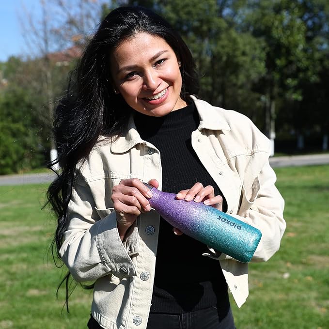 BJPKPK Insulated Water Bottles -17oz/500ml -Stainless Steel Water Bottles,Sports Water Bottles Keep Cold for 24 Hours and Hot for 12 Hours,BPA Free Water Bottle,Glitter Silver Pink