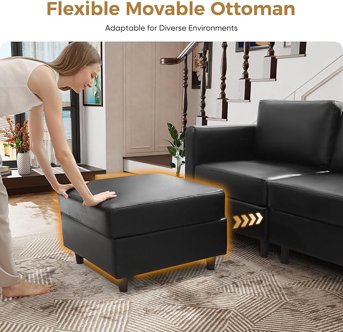 118.5" Luxury Modular Sleeper Sofa Bed with Storage Seat, 8 Seat Sectional Couch Deep Seat with Reversible Chaises & Removable Cover - Black Faux Leather