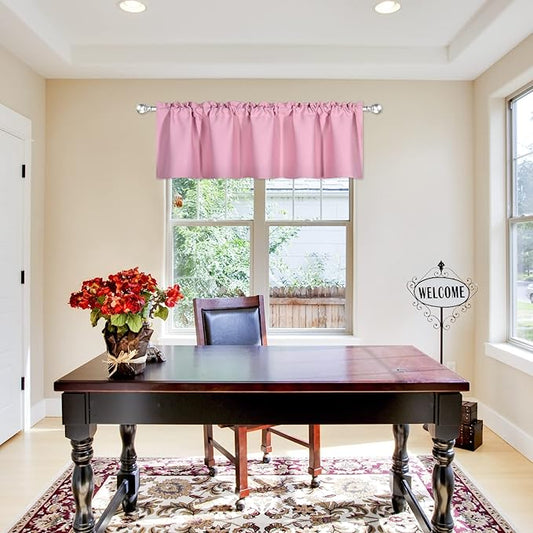 Baby Pink Valance for Windows 72x18 Inch Solid Thermal Insulated Blackout Rod Pocket Kitchen Short Curtain Toppers Valance for Bathroom Living Room 1 Panel