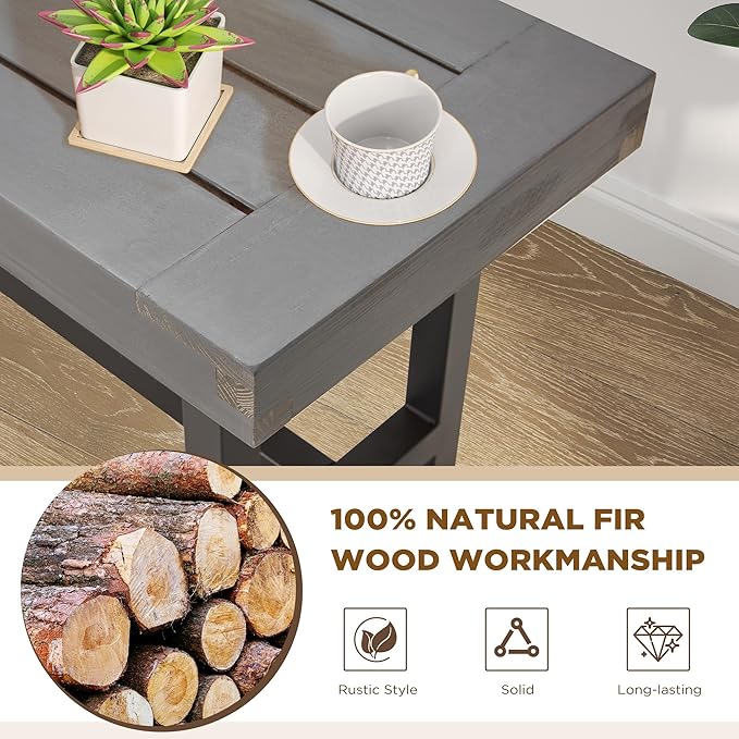 AVAWING Outdoor Wood Benches Set of 2, 63" Patio Wooden Picnic Bench for 6 Persons, Rectangular Bench for Porch, Balcony and Deck,Grey