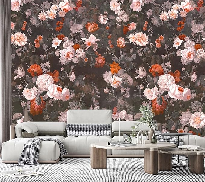 3D Retro Rose Flower Wallpaper Large Floral Wall Mural for Living Room Decor (Not Peel and Stick)