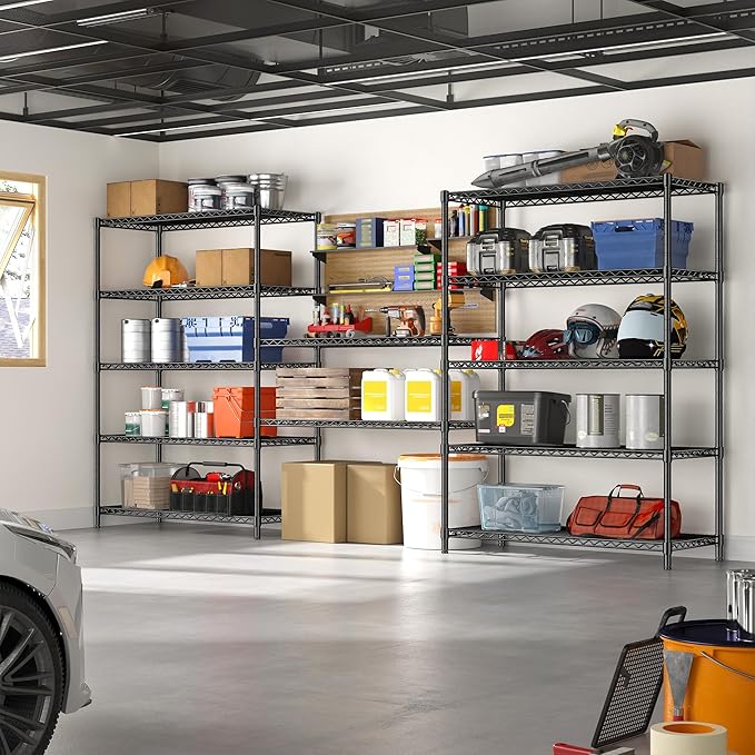 5 Tier Storage Shelves 71"H Wire Shelving Adjustable Metal Shelving,1000LBS Pantry Shelves Sturdy Steel Wire Shelf for Kitchen Commercial Pantry Garage Warehouse ,71"H X35.5"W X13.8"D, Black