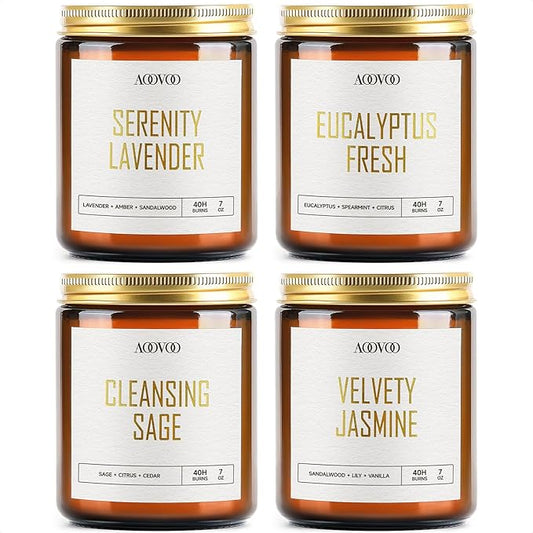 AOOVOO Candle Set - 4PC Scented Candles, 28 oz Soy Candles, Soy Candle for Home Scented, Sage/Jasmine/Eucalyptus/Lavender