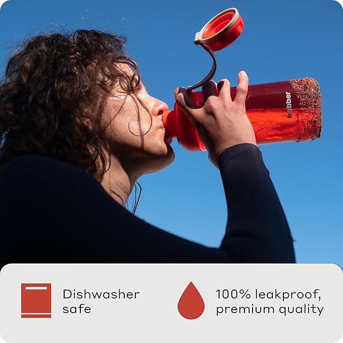 BOBBER 30 oz Tritan Water Bottle with Carry Loop & Fruit Holder, Premium Quality — BPA Free, Dishwasher Safe & Leak Proof, Reusable Wide Mouth Plastic Water Bottle — Large, Refillable, Light (Red)