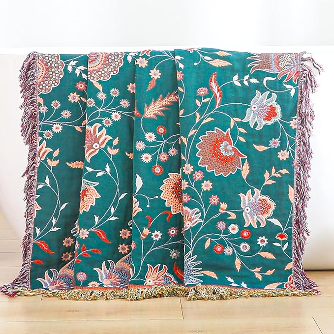 Boho Large Cotton Throw Blanket 80''x90'',Ultra Soft Rustic Quilt,Sofa Throw Cover with Tassels,Farmhouse Lightweight Knitted Throw for Bed,Travel,Couch,Home Decor