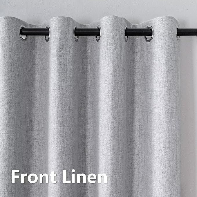 Blackout Curtains 108 Inches Long 2 Panels Set, 100% Black Out Textured Thermal Curtains, Grommet Light Blocking Drapes for Living Room Bedroom Luxury Decor(52W × 108L inch, Greyish White)