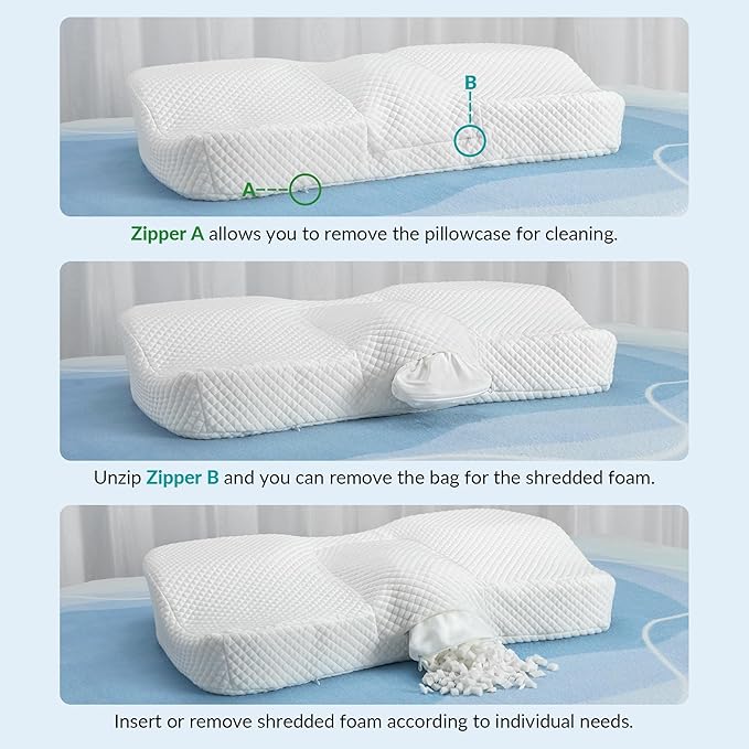 AM AEROMAX 32" King Size Adjustable Cervical Memory Foam Pillow, Contour Pillows for Neck and Shoulder Pain Relief, Ergonomic Neck Supporting Pillow for Side and Back Sleepers.(White)