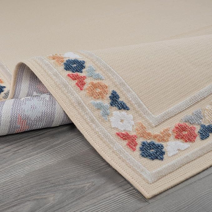 Beverly Rug Outdoor Rug 4x6 Modern Bordered Area Rugs for Indoor and Outdoor Patio Easy to Clean Non Shedding Living Room Porch Garden Washable Outside Carpet (4 x 6 Beige)