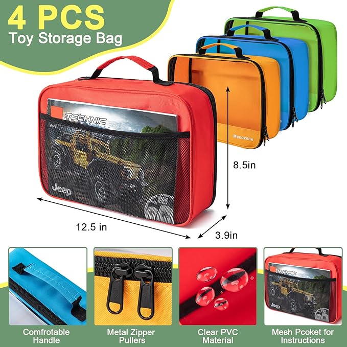 4 PCS Toys Storage Bag, Classic Bricks Building Set Storage Bag, Travel Case for Building Toys, Puzzles