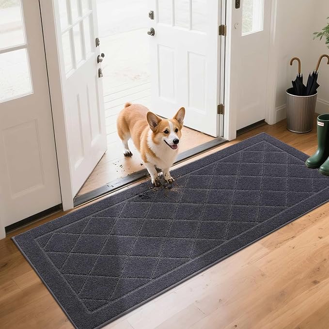 BEQHAUSE Dirt Trapper Door Mat 24" x 60", Doormat Non-Slip Entryway Rugs Washable, Dog Door Mat Stain Resistant and Absorbent Welcome Floor Mat for Front Back Door, Muddy Wet Shoes & Paws, Dark Grey