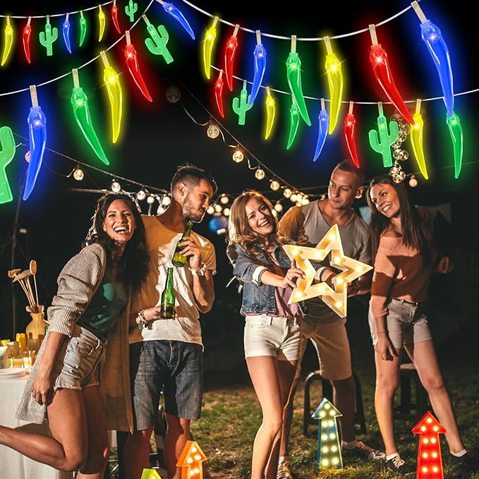 21FT [ 8 Modes & Timer ] Chili Pepper String Lights 40LED Fairy Lights Battery Operated for Indoor Outdoor Garden Pool Birthday Mexican Party Wedding Christmas Summer Tropical Decor