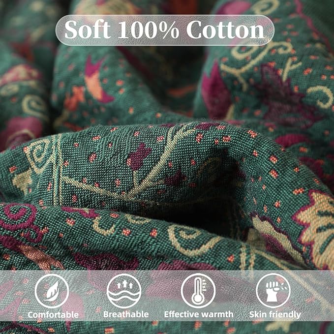 Boho Throw Blanket for Bed - 100% Pure Cotton Ultra Soft Rustic Quilt - Farmhouse Decor Bed Blankets, All Season Rustic Throw for Sofa Couch Chair(91''x 98'', Floral)