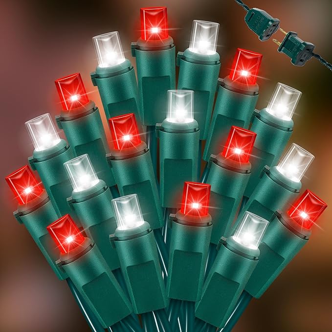 100 Count RED and White - String Lights - 21.6FT LED Christmas Lights, Mini led Lights for Indoor Outdoor Home Holiday Party Wedding Independence Day Decoration