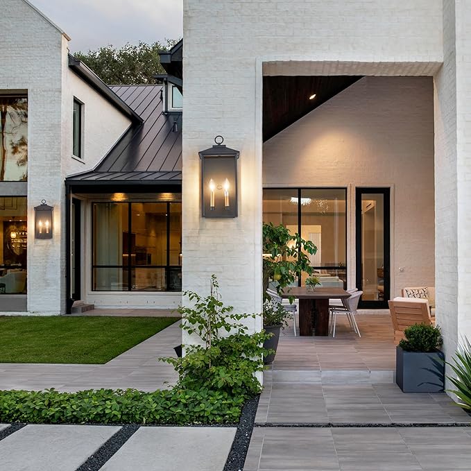 18 Inch Wall Light in Clear Glass and Textured Black and Golden Candle Cap Sleeve,Outdoor Lighting Wall Sconce,2-Light 120watts for House Doorway Garage,Bulb Not Included.