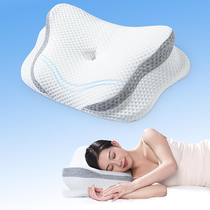 5-Zone Cervical Neck Pillow for Pain Relief, Adjustable Height Contour Memory Foam Pillow for Side Sleepers and Back Sleepers, Ergonomic Orthopedic Bed Pillow for Women, Girls