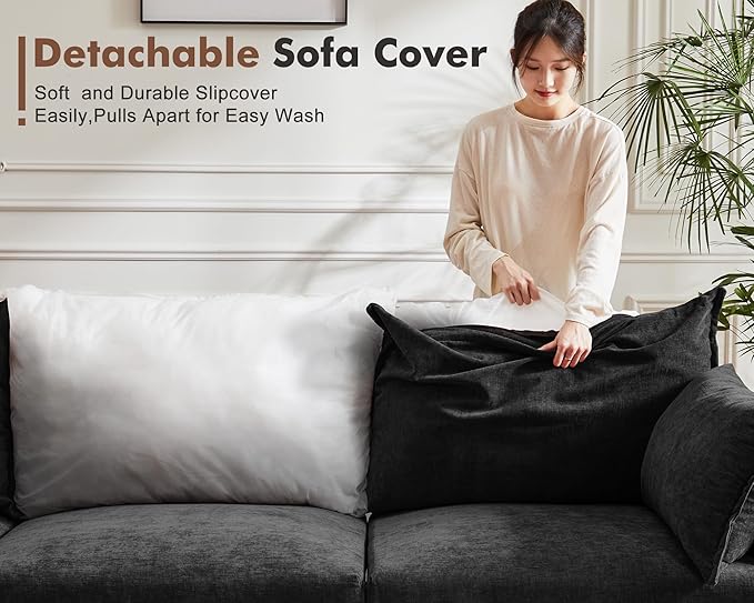 102.6" Luxury Modular Sleeper Sofa Bed 6 Seat Reversible Sectional Couch Deep Seat with Storage Chaises Removable Cover for Living Room, Apartment - Chenille Black